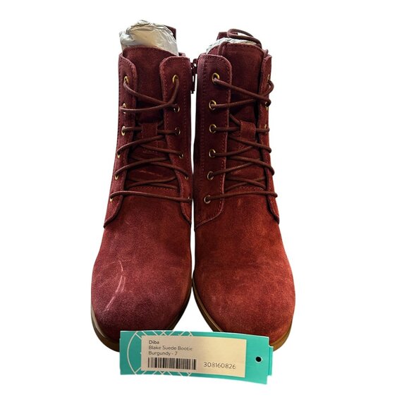 Diba Blake Suede Bootie Women’s 7 Burgundy Leather Upper Wedge Heel Ankle Boots - Picture 11 of 13